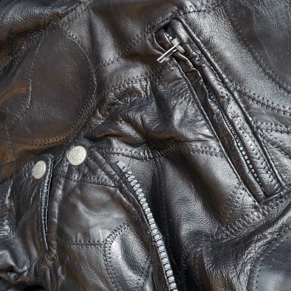 Diamond Plate Buffalo Leather Patchwork Motorcycle Jacket Size XL Insane Detail - Picture 7 of 17